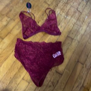 Avid love maroon lace, bra, and panties